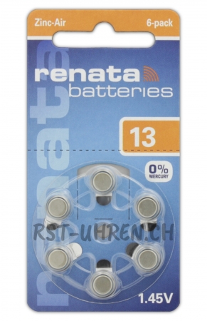 Eine Packung mit Renata ZA 13 Hörgerätebatterien
